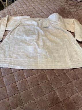 Marie Chantal Cream Textured Long Sleeve Top button closure on left side of neck